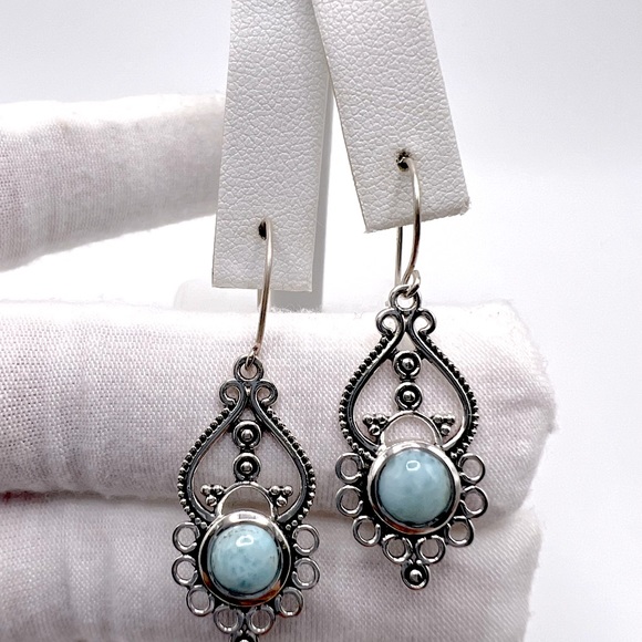 Natural Larimar .925 Sterling Silver Dangle Earrings - Picture 5 of 17
